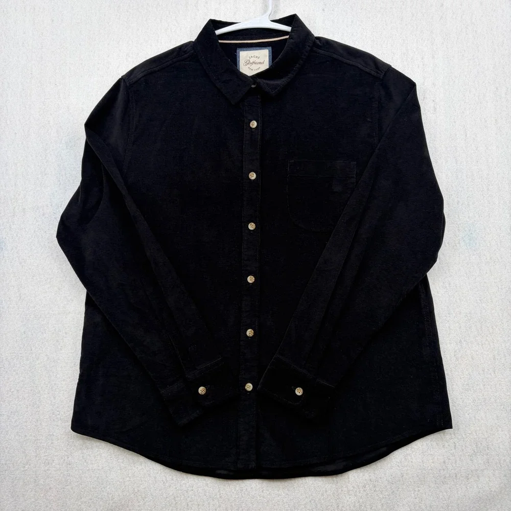 Jachs Girlfriend Womens Black Corduroy Button Down Shirt Long Sleeve Size L NWT